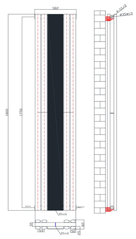 Metro Vertical Radiator with Mirror - Matt Black - Double Panel (H1800 x W382mm)