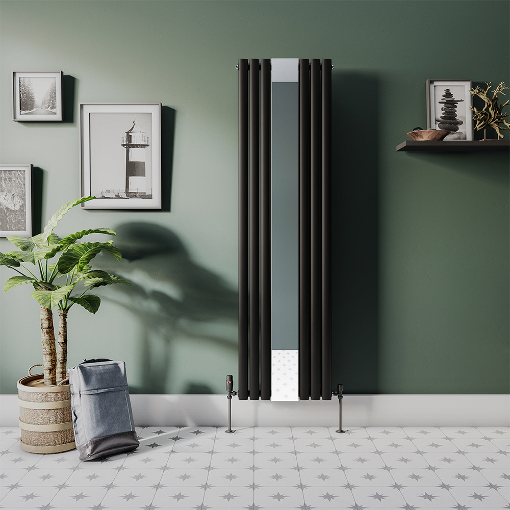 Metro Vertical Radiator with Mirror Matt Black Double Panel (H1800