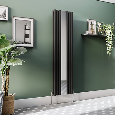 Metro Vertical Radiator with Mirror - Matt Black - Double Panel (H1800 x W500mm)