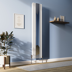 Metro Vertical Radiator with Mirror - White - Double Panel (H1800 x W382mm)