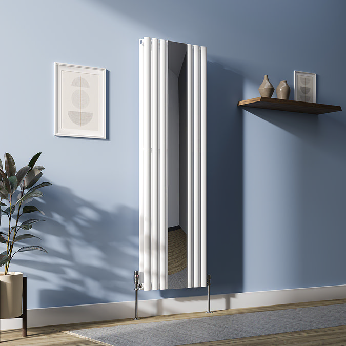 Metro Vertical Radiator with Mirror - White - Double Panel (H1600 x W500mm)