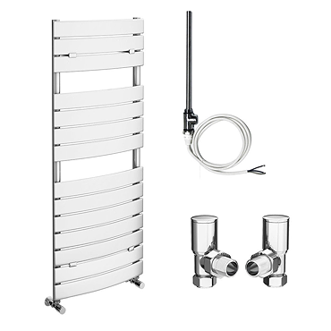 Milan 1213 x 493mm Curved Heated Towel Rail (incl. Valves + Electric Heating Kit)  Profile Large Ima