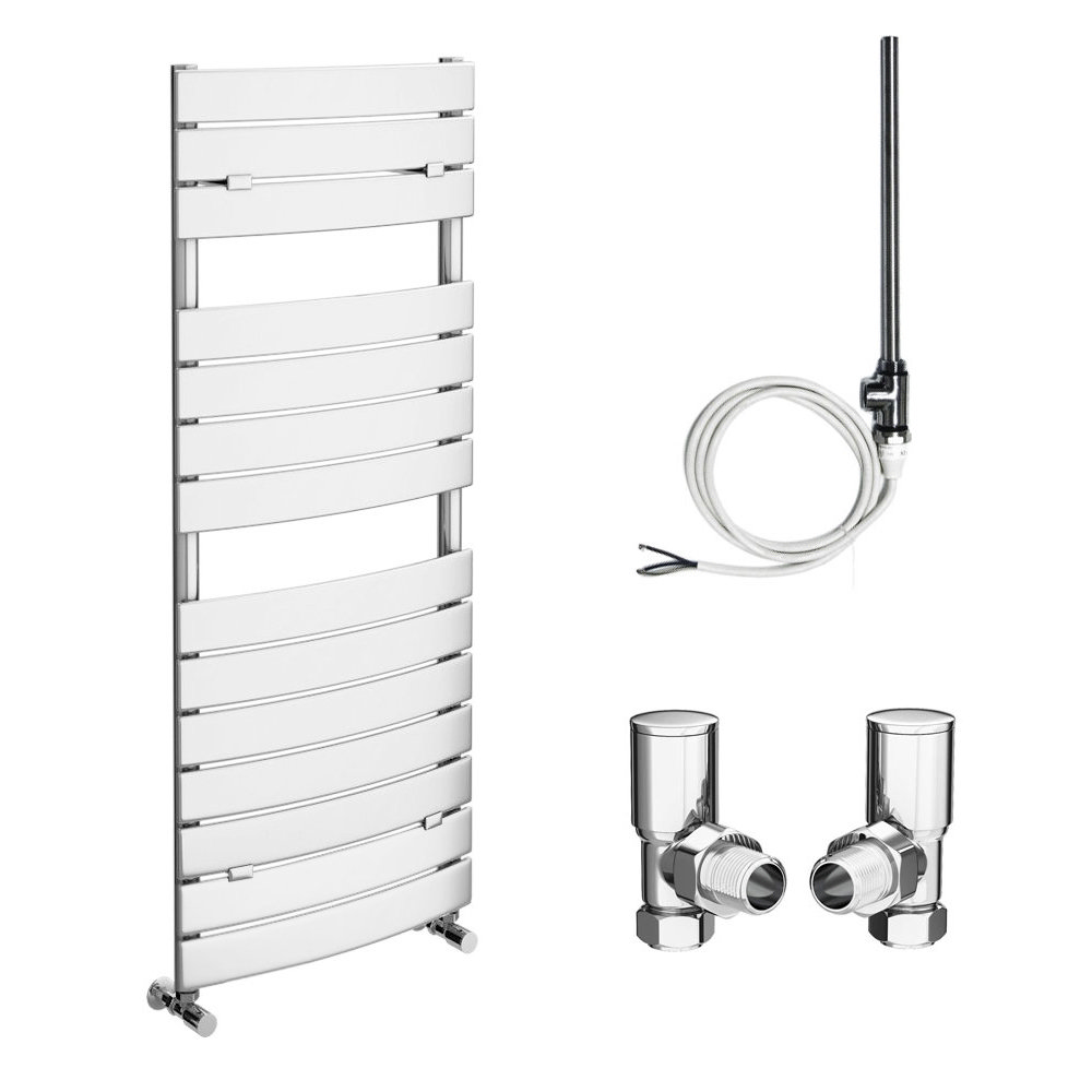 Milan 1213 x 493mm Curved Heated Towel Rail (incl. Valves + Electric