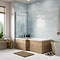 Milan 1700mm L-Shaped Shower Bath in Autumn Oak with Chrome Screen, Front & End Panels