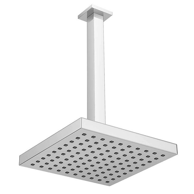 Milan 200 x 200mm Fixed Square Shower Head + Ceiling Mounted Arm  Feature Large Image
