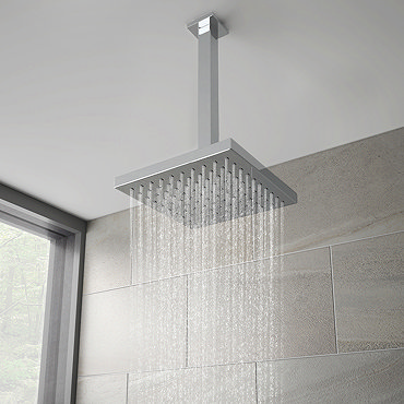 Milan 200 x 200mm Fixed Square Shower Head with Ceiling Mounted Arm  Profile Large Image