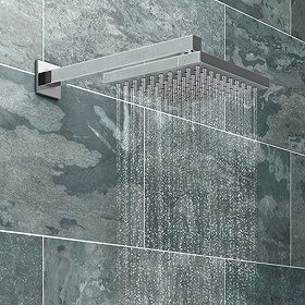 Milan 200 x 200mm Fixed Square Shower Head + Wall Mounted Arm Large Image