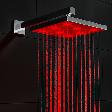 Milan 200 x 200mm Square LED Shower Head with Wall Mounted Arm - Chrome  Profile Large Image
