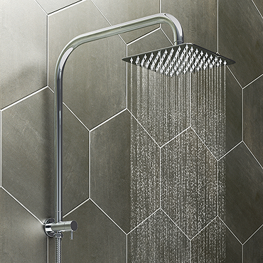 Milan 200 x 200mm Square Shower Kit with Fixed Head, Integrated Diverter + Hose