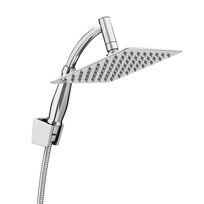 Milan 200 x 200mm Square Stainless Steel Shower Head, Extension Arm + Hose Kit  Feature Large Image