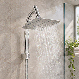 Milan 200 x 200mm Square Stainless Steel Shower Head, Extension Arm & Hose Kit