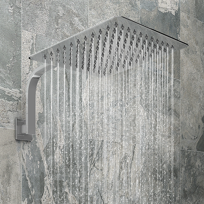 Milan 300 x 300mm Ultra Thin Shower Head with Curved Shower Arm  Standard Large Image