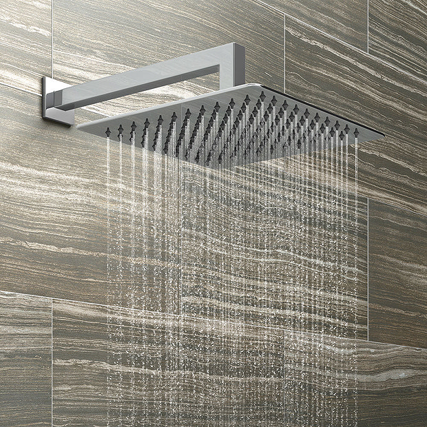 Milan 300 x 300mm Ultra Thin Square Shower Head + 90 Degree Bend Arm Large Image
