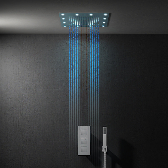 Milan 400mm LED Square Shower Package with Concealed Valve + Handset Large Image