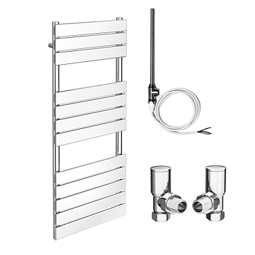 Milan 490 x 1200mm Heated Towel Rail (Inc. Valves + Electric Heating Kit)  Profile Large Image