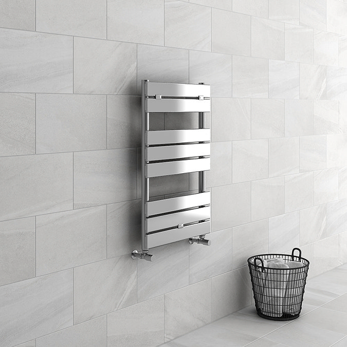 Milan 500 x 840mm Heated Towel Rail (incl. Valves + Electric Heating Kit)  In Bathroom Large Image