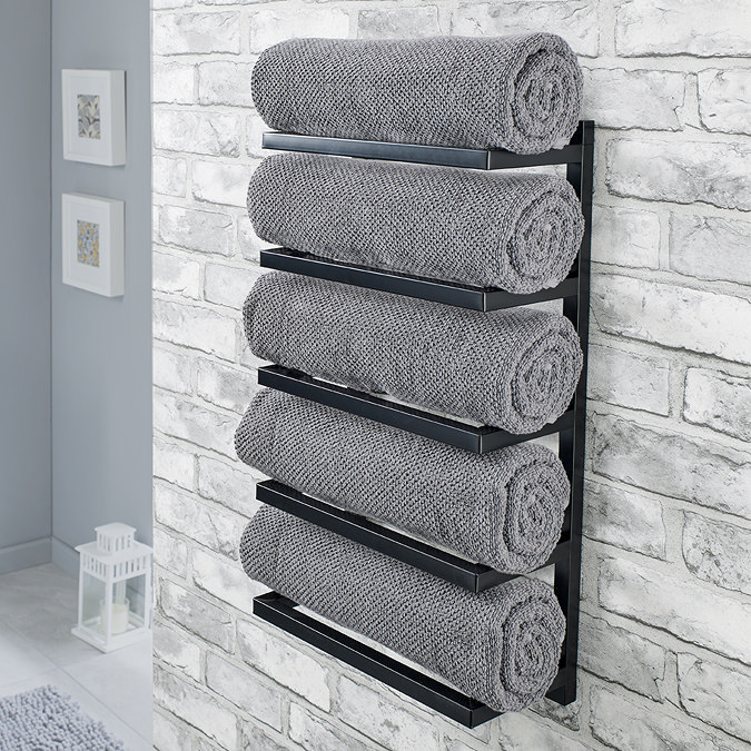 Milan 5 Tier Towel Rack - Matt Black Large Image