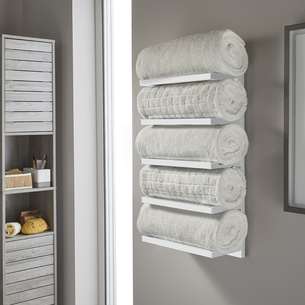 Milan 5 Tier Wall Mounted Towel Rack Matt White