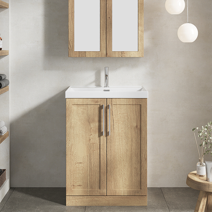 Milan 600mm Autumn Oak Framed 2-Door Floor Standing Vanity Unit