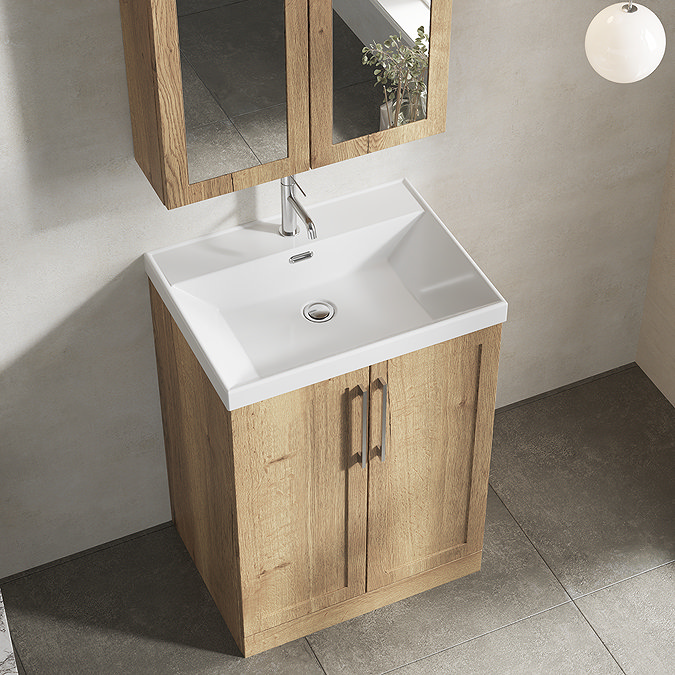 Milan 600mm Autumn Oak Framed 2-Door Floor Standing Vanity Unit