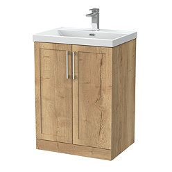 Milan 600mm Autumn Oak Framed 2-Door Floor Standing Vanity Unit