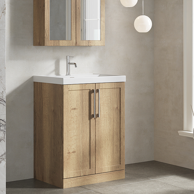 Milan 600mm Autumn Oak Framed 2-Door Floor Standing Vanity Unit