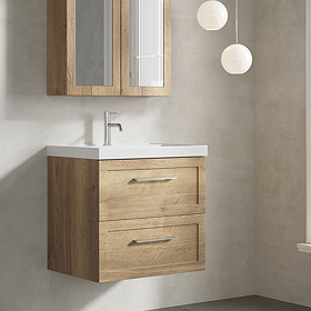 Milan 600mm Autumn Oak Framed 2-Drawer Wall Hung Vanity Unit