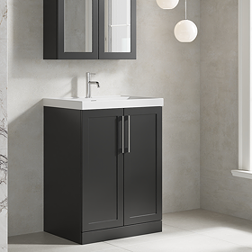 Milan 600mm Soft Black Framed 2-Door Floor Standing Vanity Unit