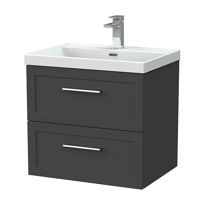 Milan 600mm Soft Black Framed 2-Drawer Wall Hung Vanity Unit