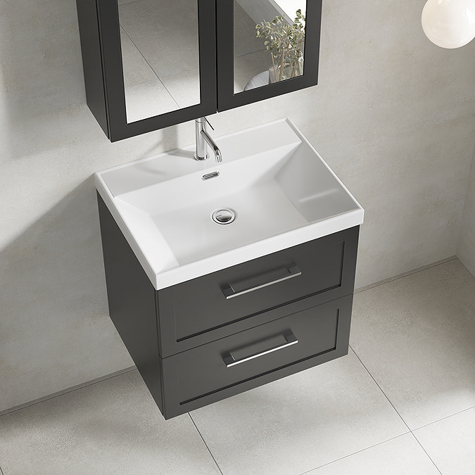 Milan 600mm Soft Black Framed 2-Drawer Wall Hung Vanity Unit