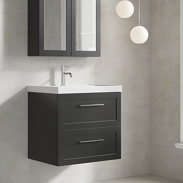 Milan 600mm Soft Black Framed 2-Drawer Wall Hung Vanity Unit