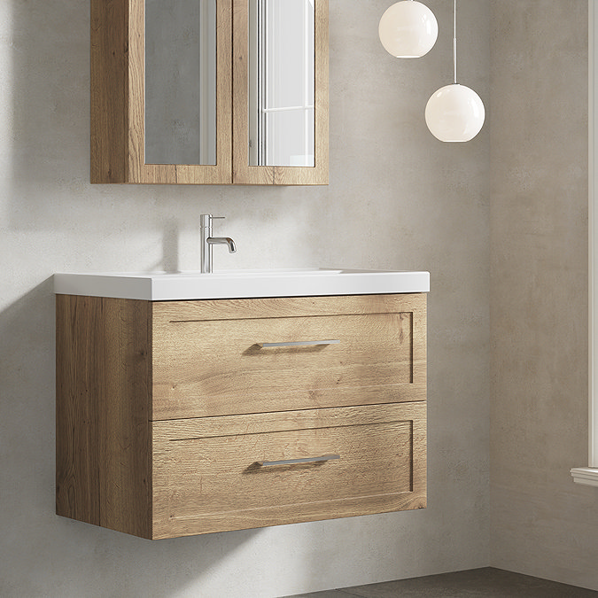Milan 800mm Autumn Oak Framed 2-Drawer Wall Hung Vanity Unit
