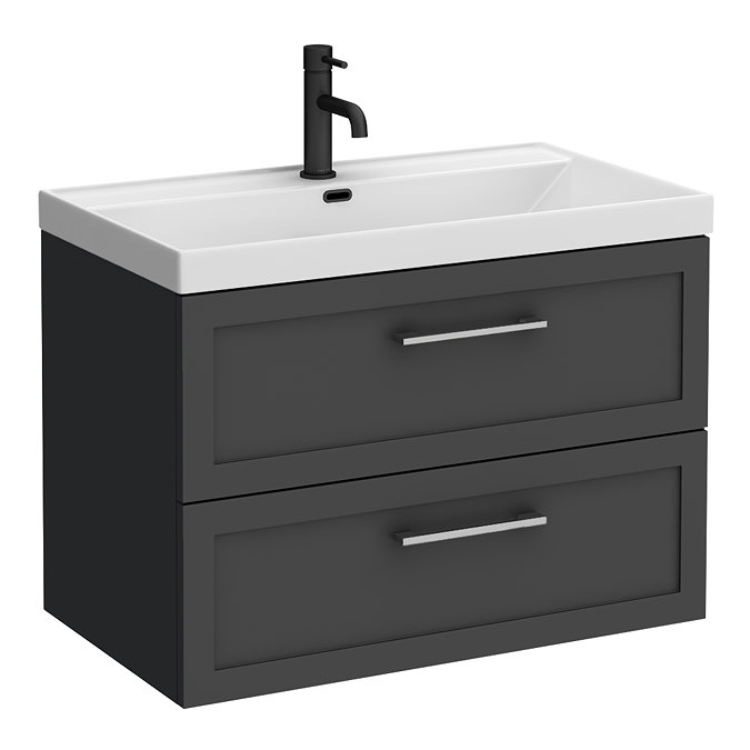 Milan 800mm Soft Black Framed 2-Drawer Wall Hung Vanity Unit