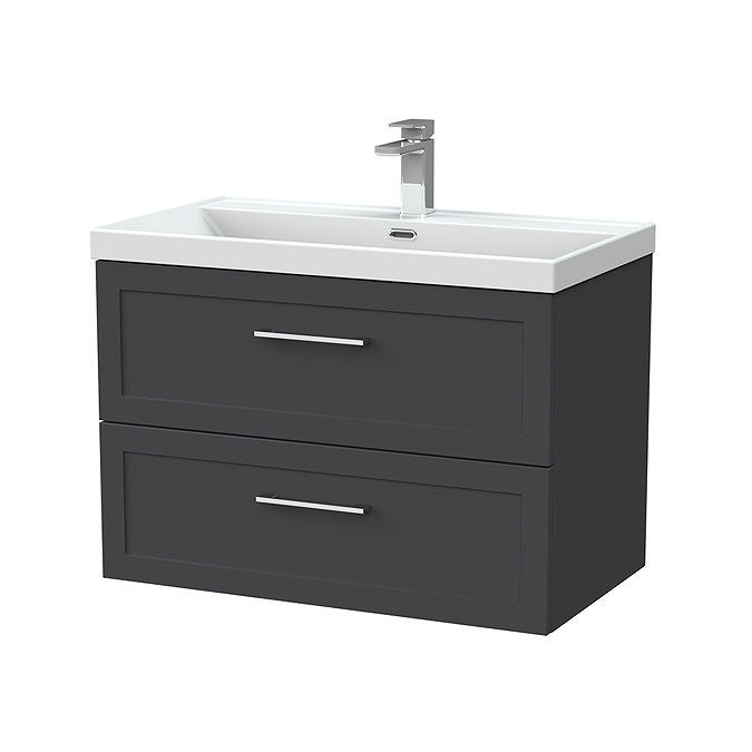 Milan 800mm Soft Black Framed 2-Drawer Wall Hung Vanity Unit