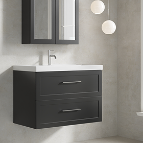 Milan 800mm Soft Black Framed 2-Drawer Wall Hung Vanity Unit