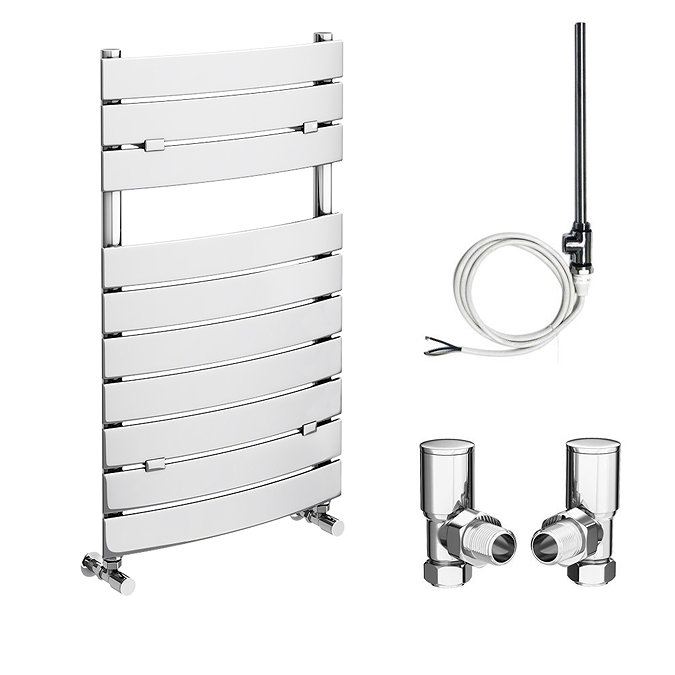 Milan 840 x 493mm Curved Heated Towel Rail (incl. Valves + Electric Heating Kit) Large Image