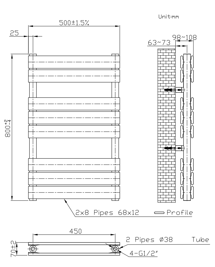 Milan Anthracite 800 x 500mm Double Panel Heated Towel Rail