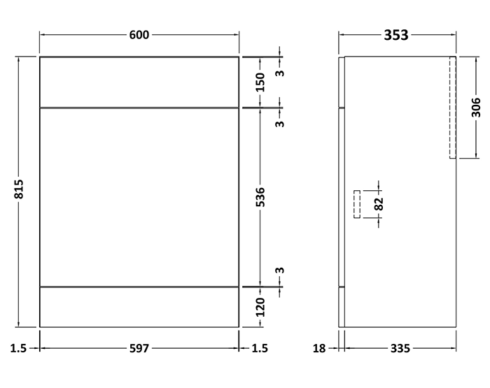 Milan Aura 600mm WC Unit - Soft Black - Depth 353mm