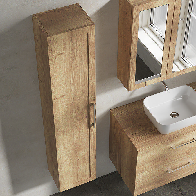 Milan Autumn Oak Framed 300mm Wide Wall Hung Tall Storage Unit