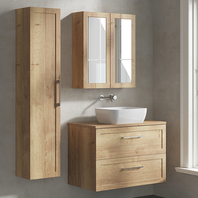 Milan Autumn Oak Framed 300mm Wide Wall Hung Tall Storage Unit