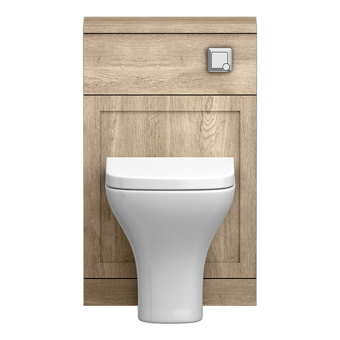 Milan Autumn Oak Framed 500mm WC Unit with Cistern, Chrome Flush + Modern Pan