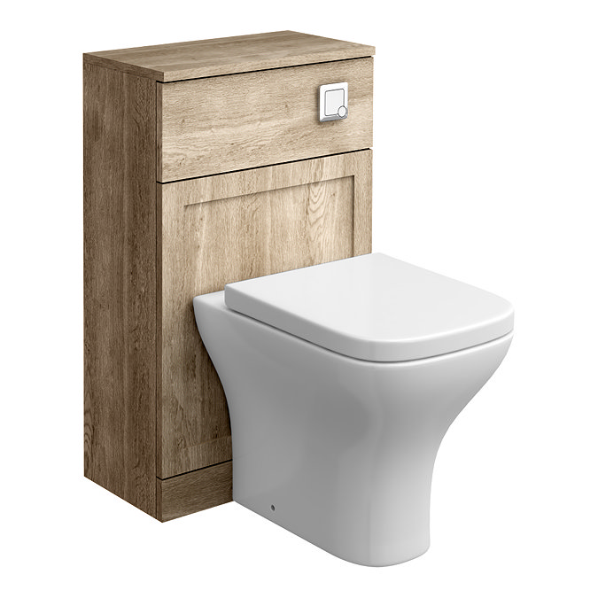 Milan Autumn Oak Framed 500mm WC Unit with Cistern, Chrome Flush + Modern Pan