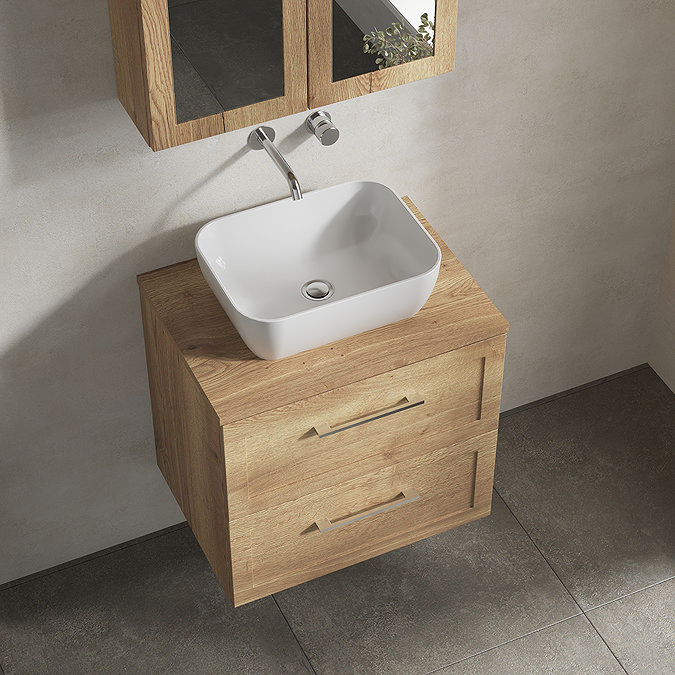 Milan Autumn Oak Framed 600mm Wall Hung 2-Drawer Countertop Vanity Unit