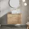 Milan Autumn Oak Framed 800mm Wall Hung 2-Drawer Countertop Vanity Unit