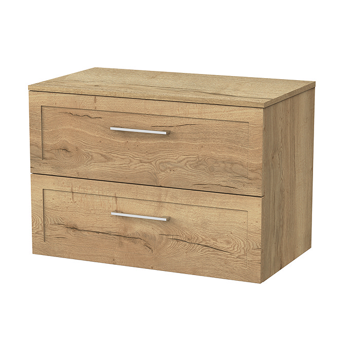 Milan Autumn Oak Framed 800mm Wall Hung 2-Drawer Countertop Vanity Unit