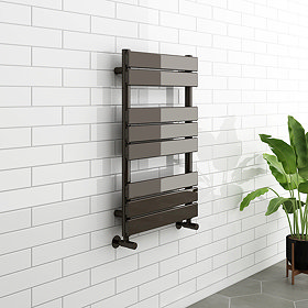 Milan Black Nickel 800 x 500mm Single Panel Heated Towel Rail Large Image