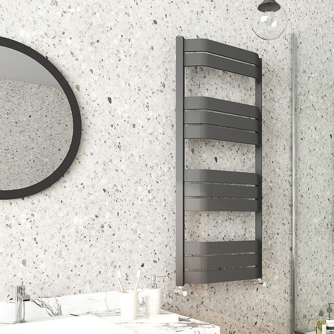 Milan Bow-Fronted Anthracite 1200 x 550 Designer Flat Panel Heated Towel Rail  Profile Large Image