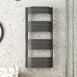 Milan Bow-Fronted Anthracite 1200 x 550 Designer Flat Panel Heated Towel Rail Medium Image