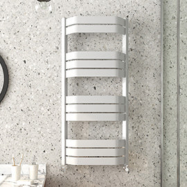 Milan Bow-Fronted White 1200 x 550 Designer Flat Panel Heated Towel Rail Medium Image