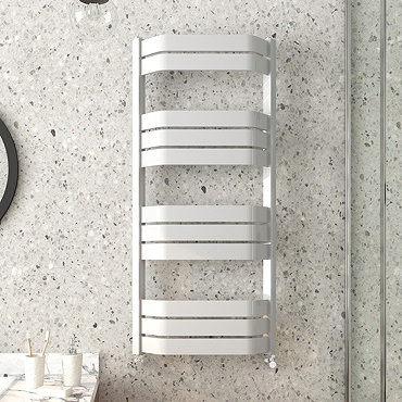 Milan Bow-Fronted White 1200 x 550 Designer Flat Panel Heated Towel Rail  Profile Large Image